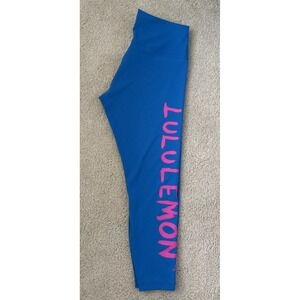 LULULEMON Wunder Train Cropped Leggings Spell Out Ed Curtis Blue Womens Sz 14